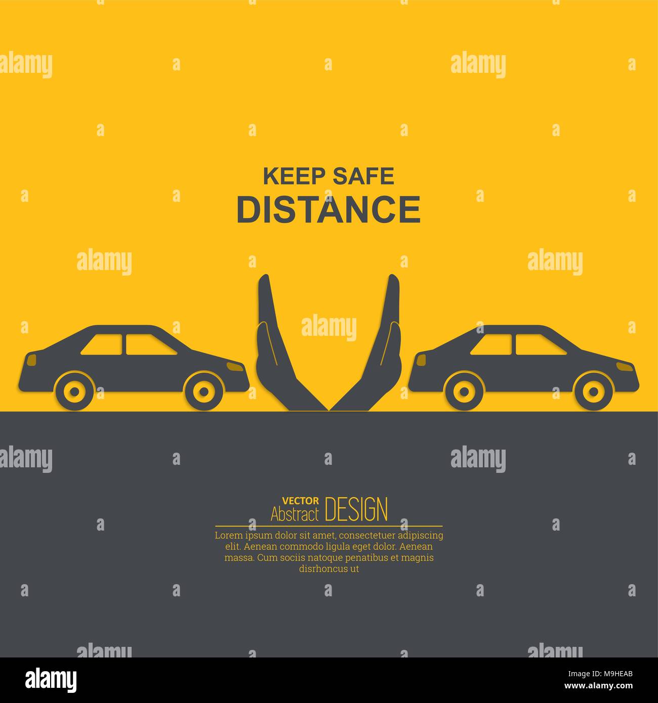Hands up the distances symbolizing increase between cars. The concept ...