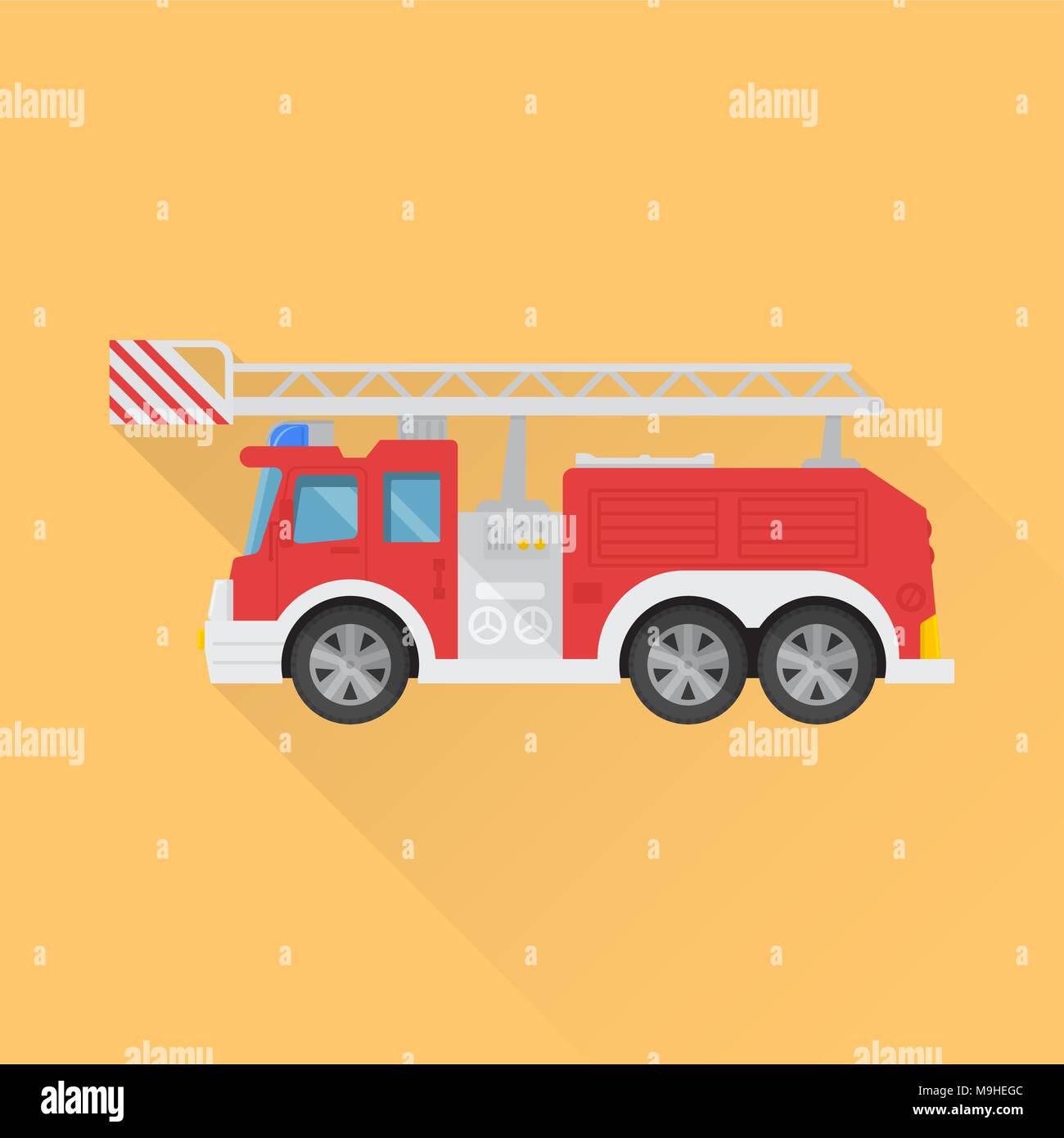 Icon of the fire truck on the isolated background. A vector illustration in flat style. Stock Vector