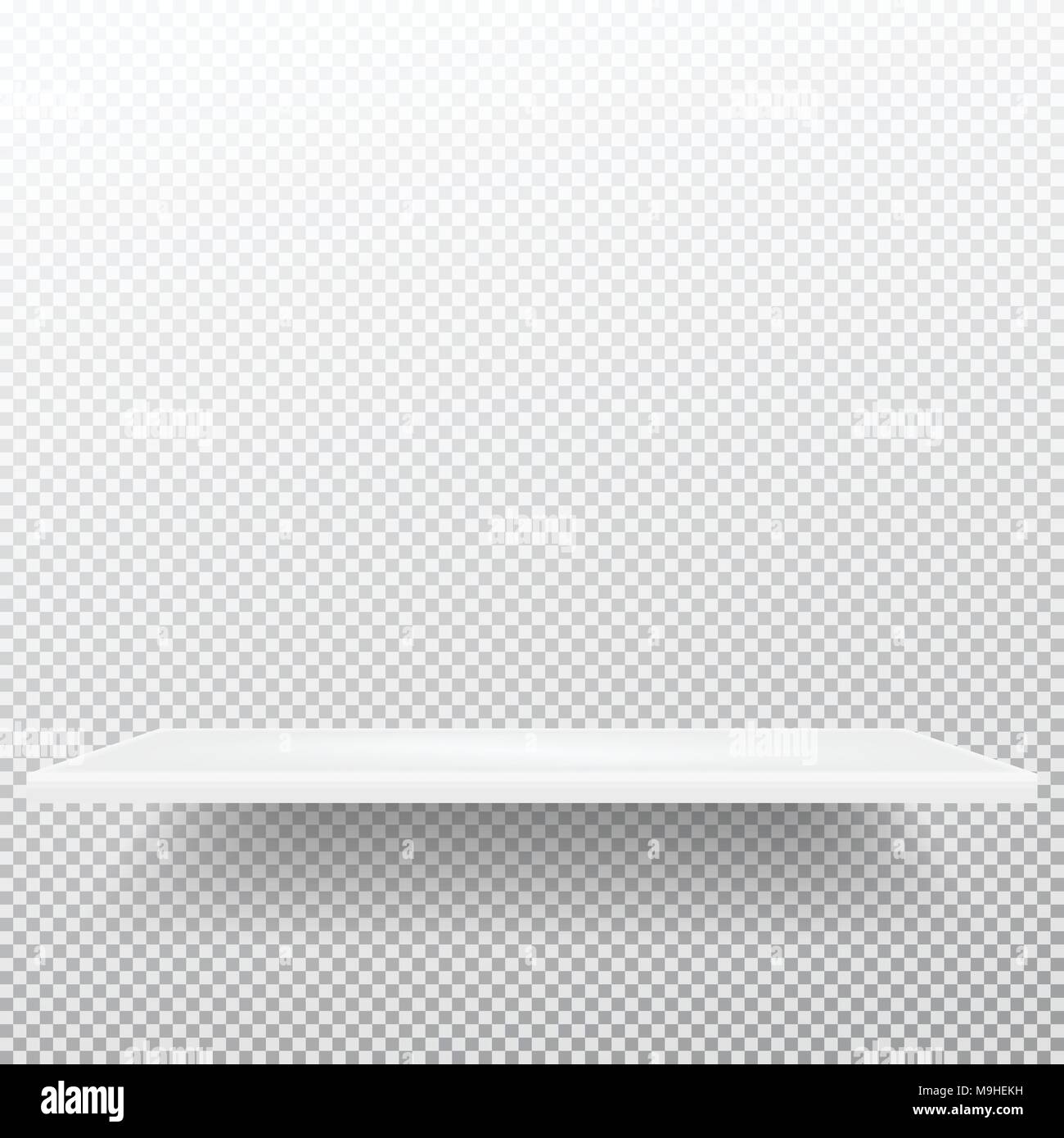 Shelf with beams of light from top on empty squared wall in room. 3D ...
