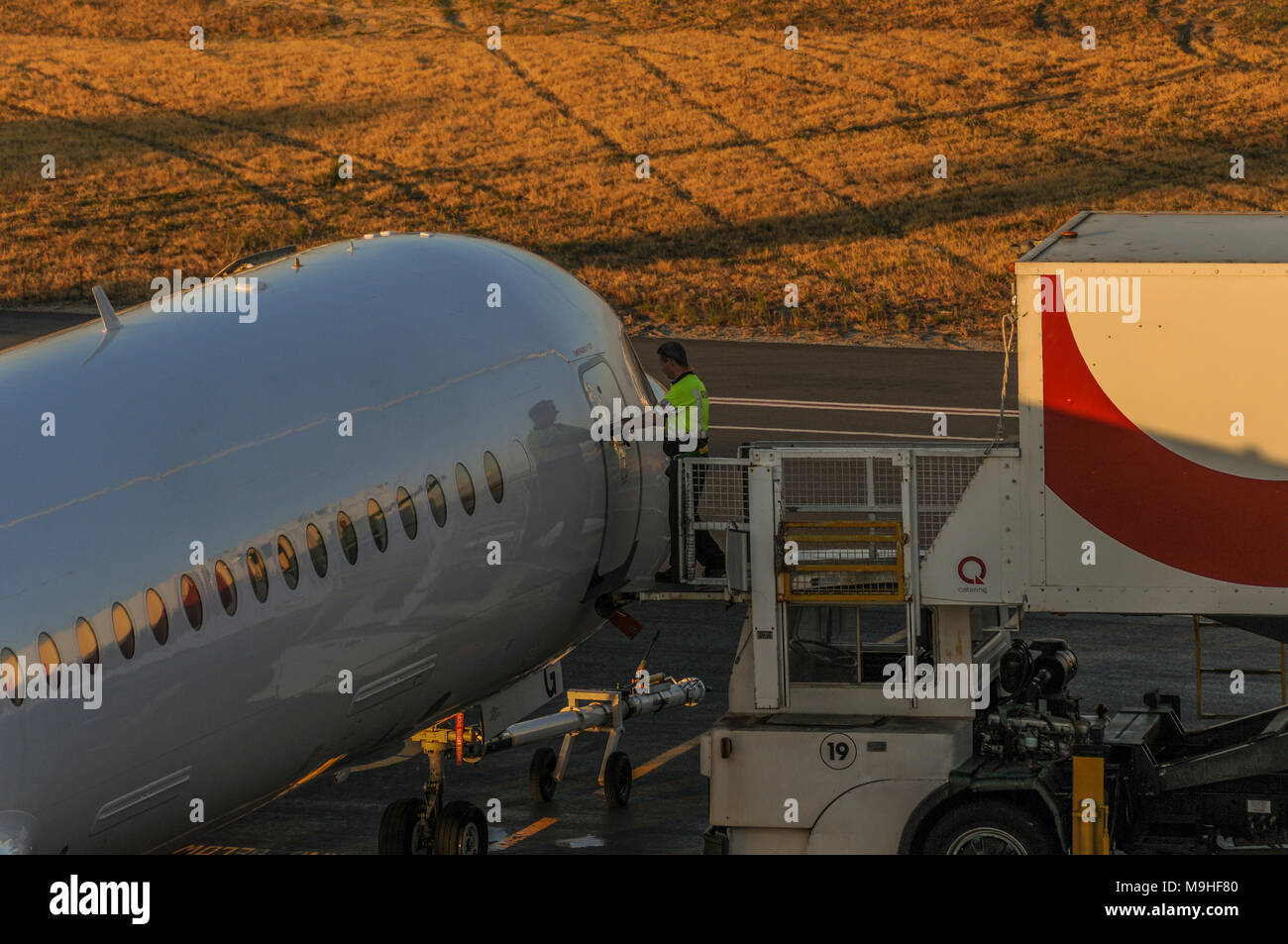 Domestic airport with airliner. Stock Photo