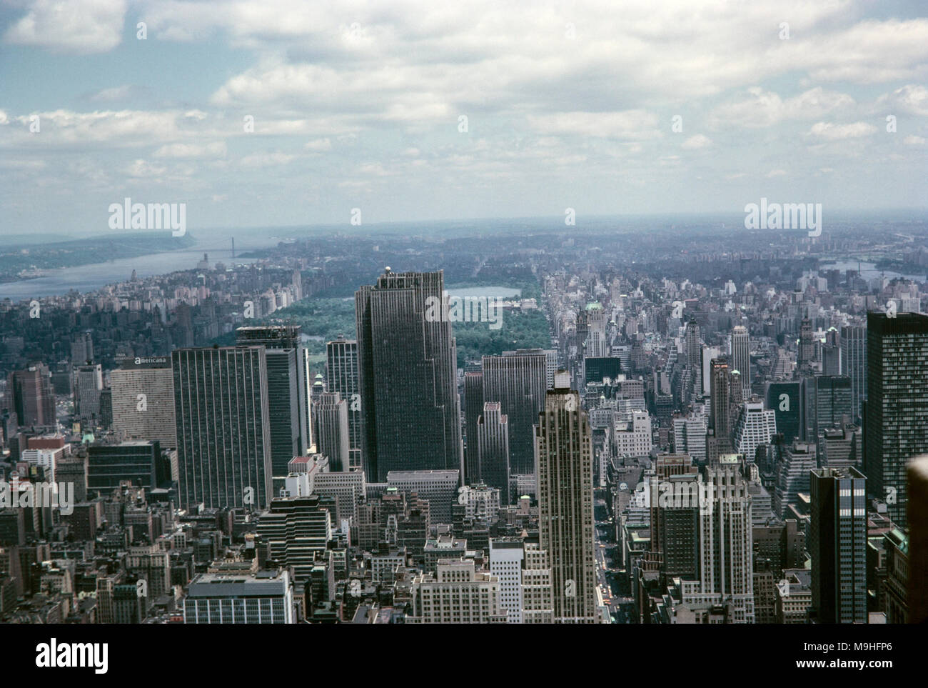 June 1964. View from the top of the Empire State Building in New York, looking North towards Central park. The Park Sheraton Hotel on 7th Avenue is visible on the left foreground. Stock Photo