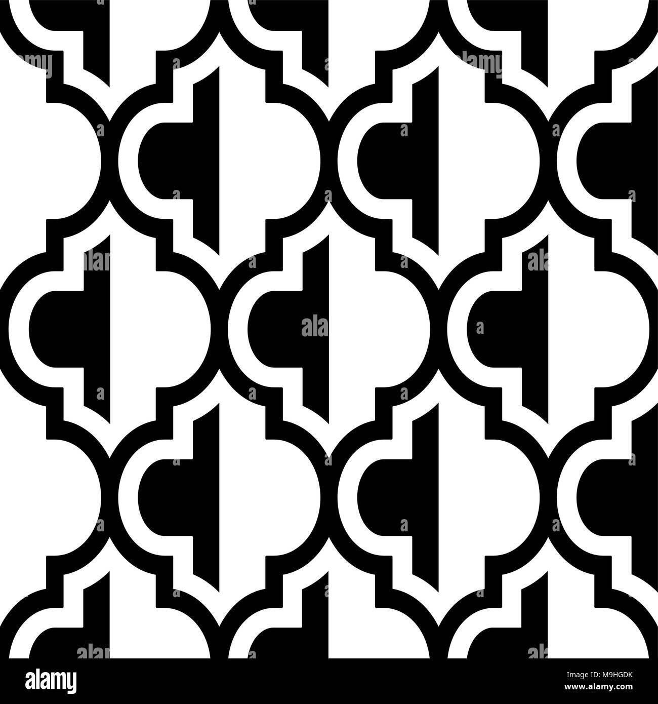 Moroccan vector seamless black and white design, tile repetitive pattern, geometric background Stock Vector