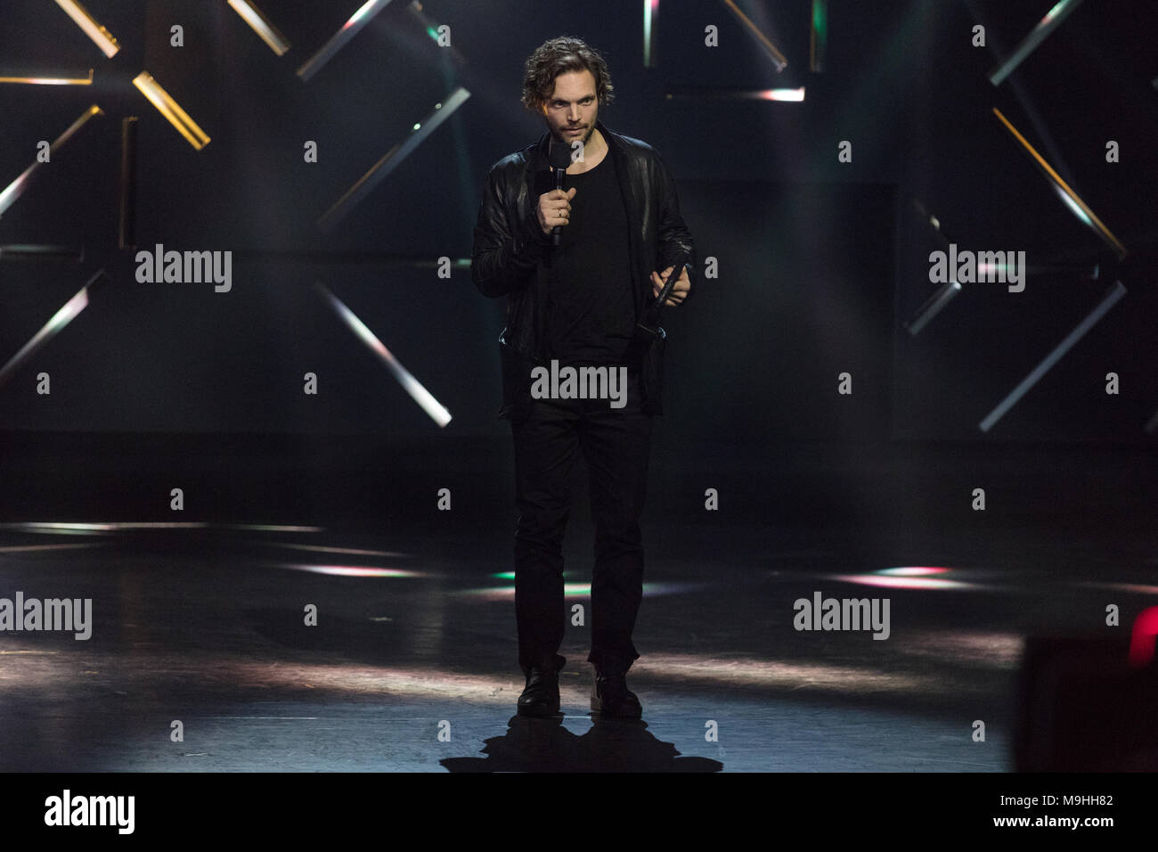 Norway, Oslo - February 25, 2018. The Norwegian percussionist and composer Håkon Mørch Stene receives the price Åpen Klasse on behalf of Nils Økland during the Norwegian Grammy Awards, Spellemannprisen 2017, at Oslo Konserthus in Oslo. (Photo credit: Gonzales Photo - Stian S. Moller). Stock Photo