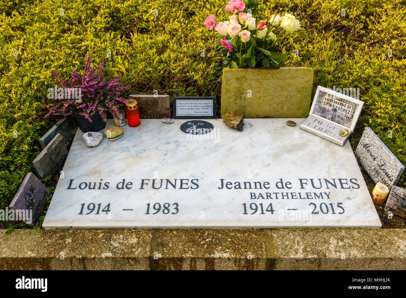 LE CELLIER, FRANCE - CIRCA JANUARY 2018: Louis de Funès grave. Louis de Funès was a famous French actor. Stock Photo