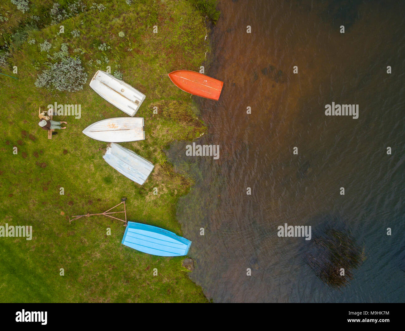 Boats are seen from above in this aerial picture in Zimbabwe's Nyanga. Stock Photo