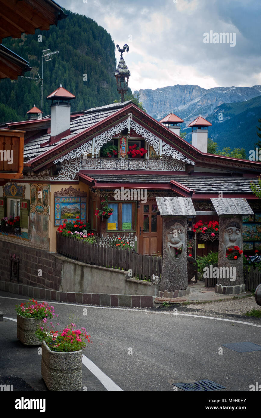 Dolomites, Trentino Alto Adige,Italy: House of Canazei Stock Photo