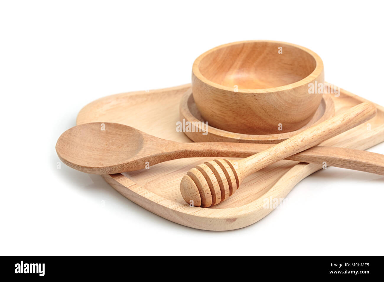 Set of empty wooden kitchen utensils on white background Stock Photo ...