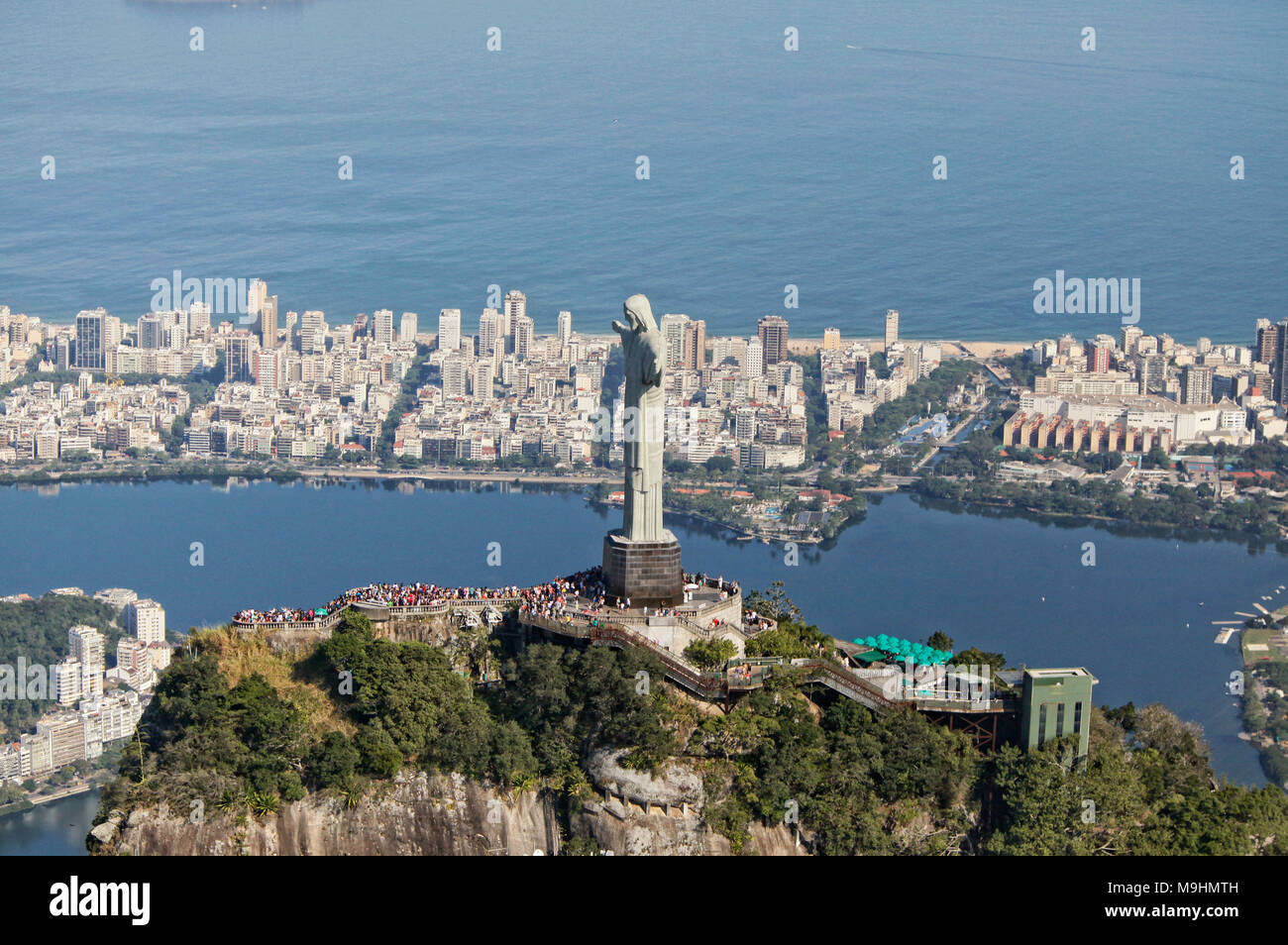 Aerial point of view of the Christ the Redeemer, Cristo Redentor, is an ...