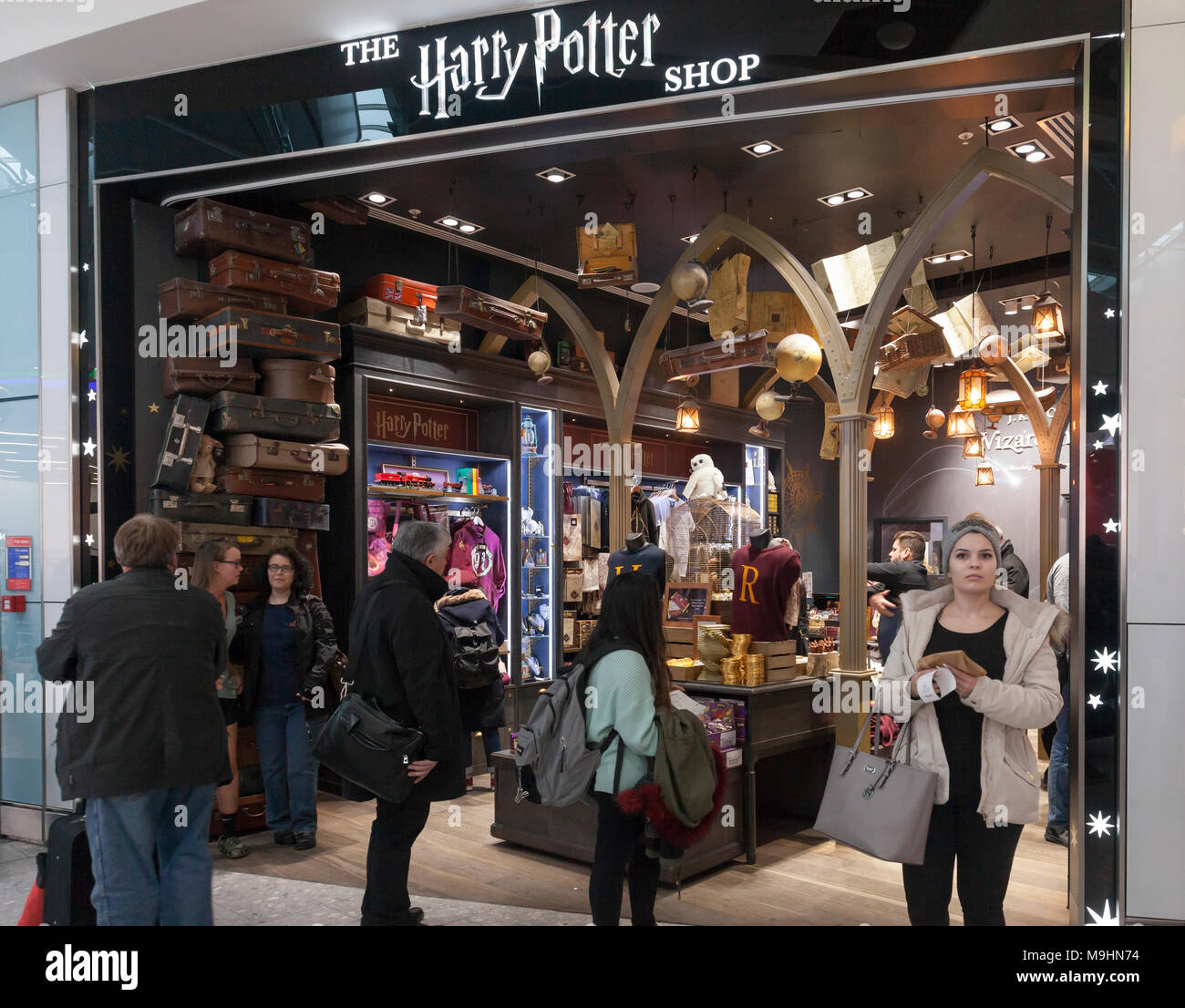 Customers and browsers at the Harry Potter Shop at Heathrow Airport, Terminal Five. Stock Photo
