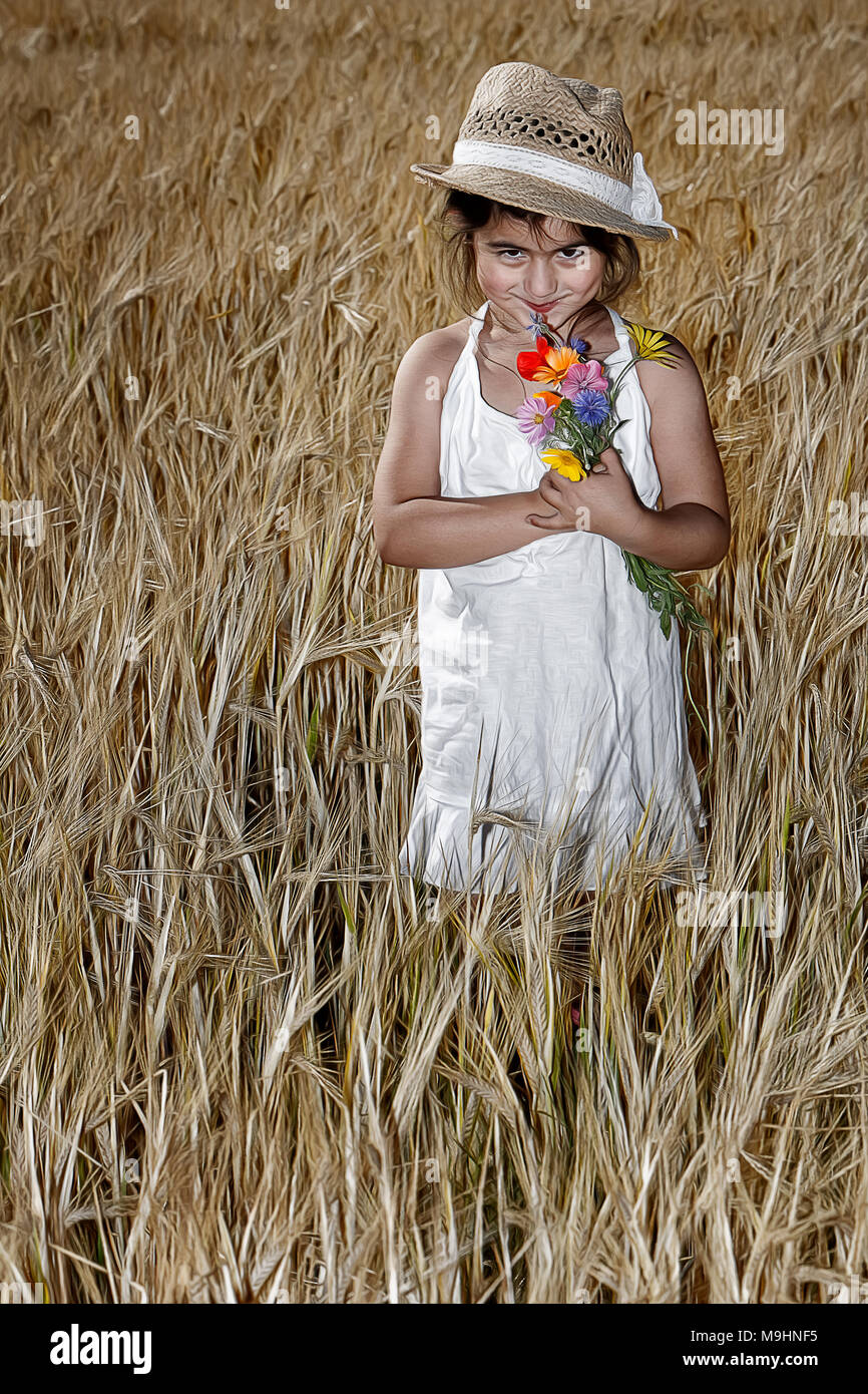 Girl in the cornfield Stock Photo