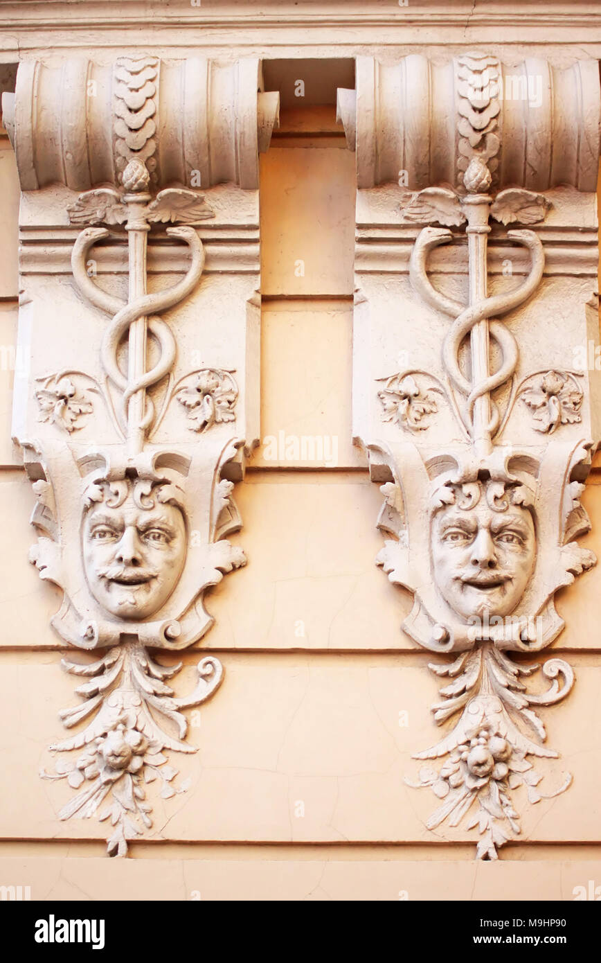 Stone faces. Ancient building. Odessa, Ukraine Stock Photo