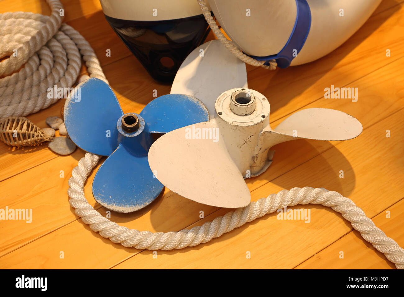Two Used Propellers for Boat at Deck Stock Photo Alamy