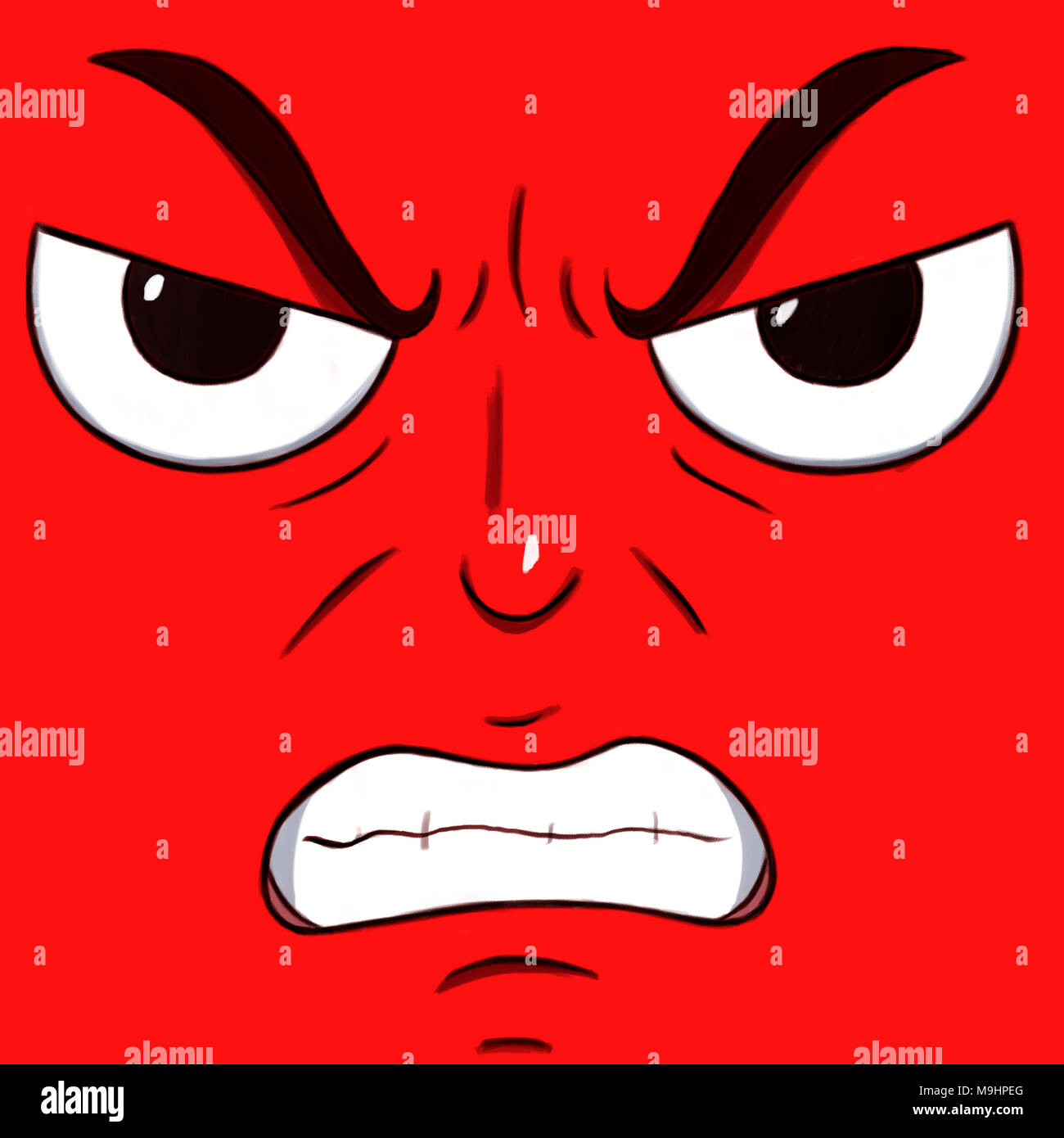 Angry face isolated in red color Stock Photo