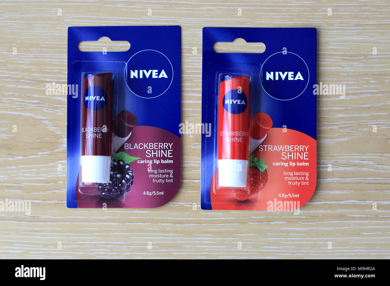 Nivea strawberry and blackberry shine Lip balm Stock Photo