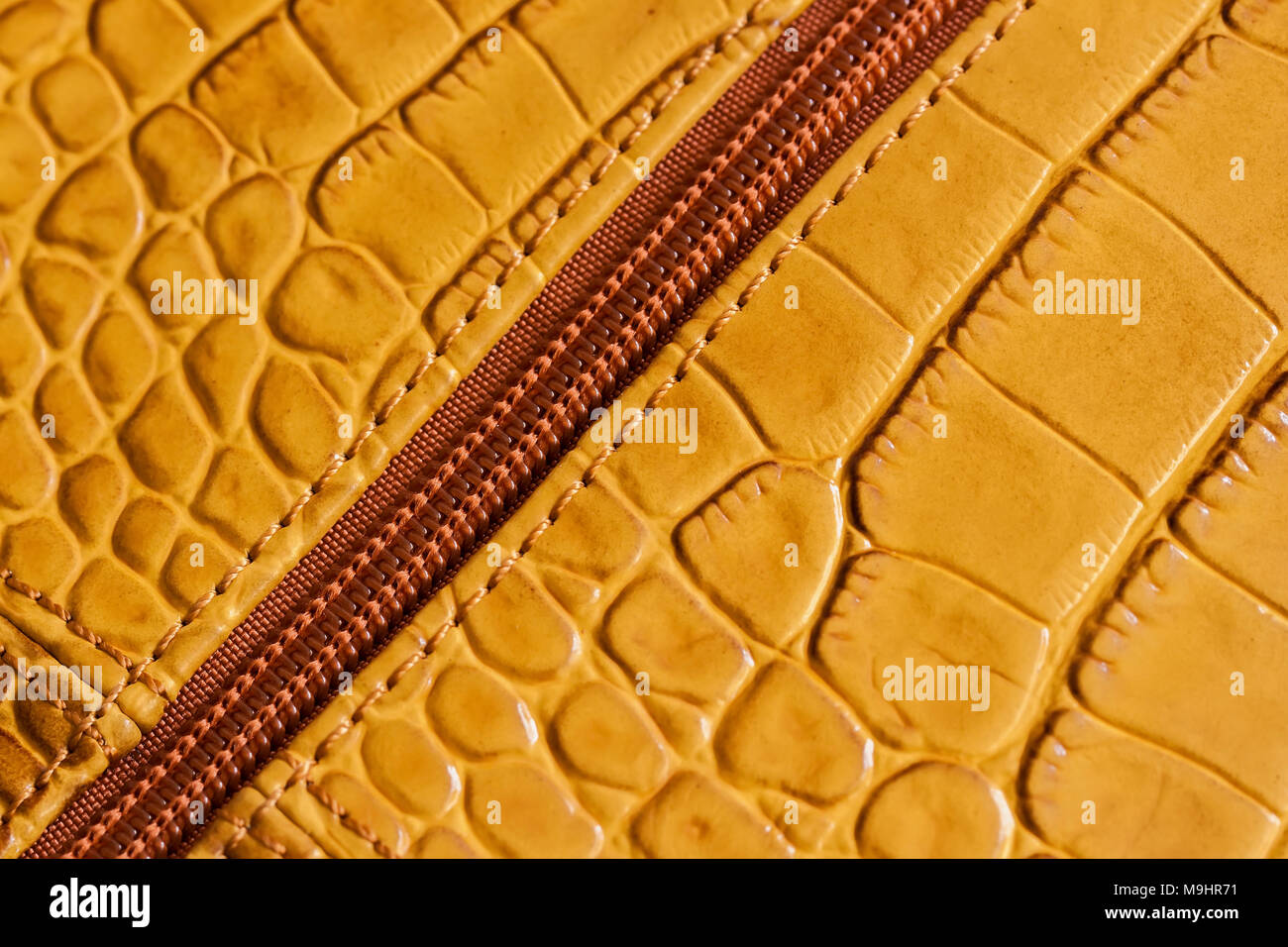 Detal of bag from genuine leather, metal zipper. Retail profile