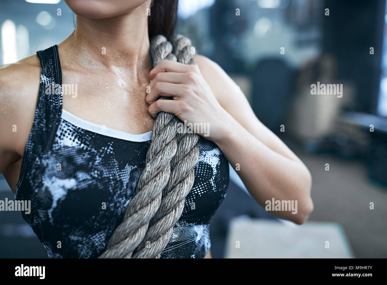 Girl Standing With Rope Young woman exercises in gym healthy lifestyle standing with rope Stock ...