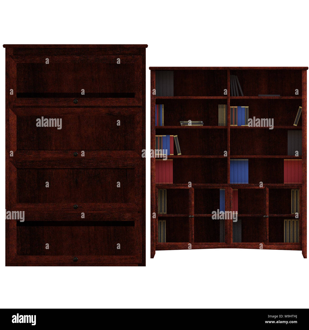 Pair of bookshelves isolated on white, 3d render Stock Photo Alamy