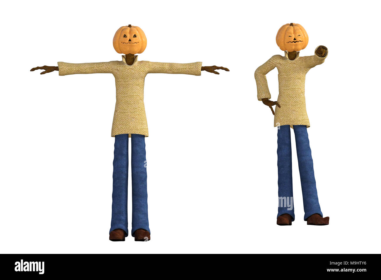 Pumpkin head scarecrow isolated on white, 3d render Stock Photo