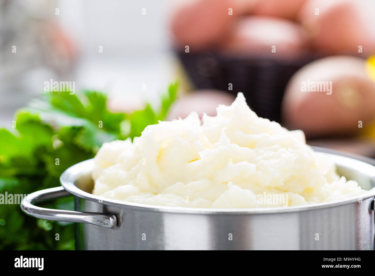 Mashed, mash potato with butter and milk. Potato puree Stock Photo