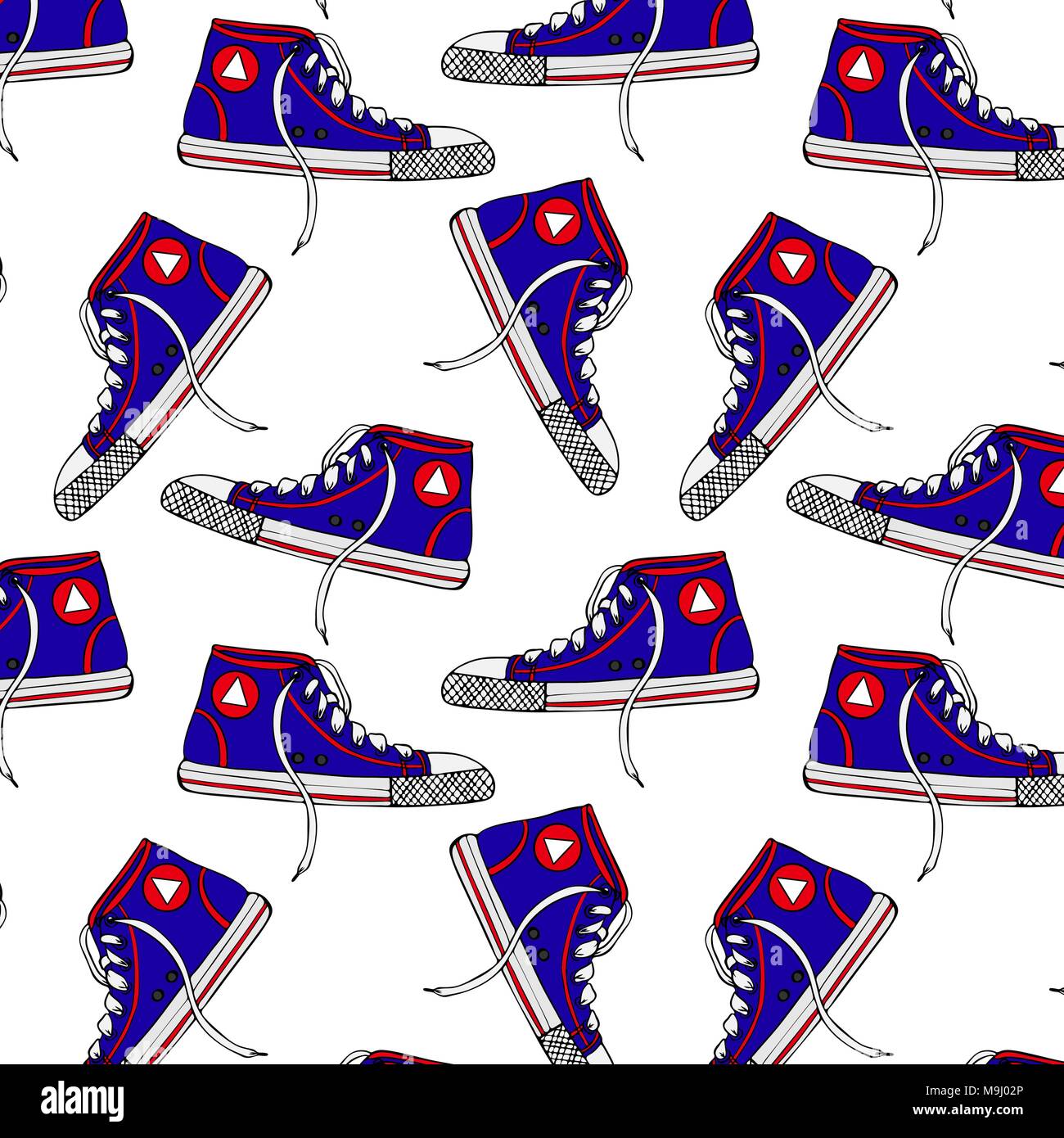 seamless pattern with blue textile sneakers, isolated on white ...