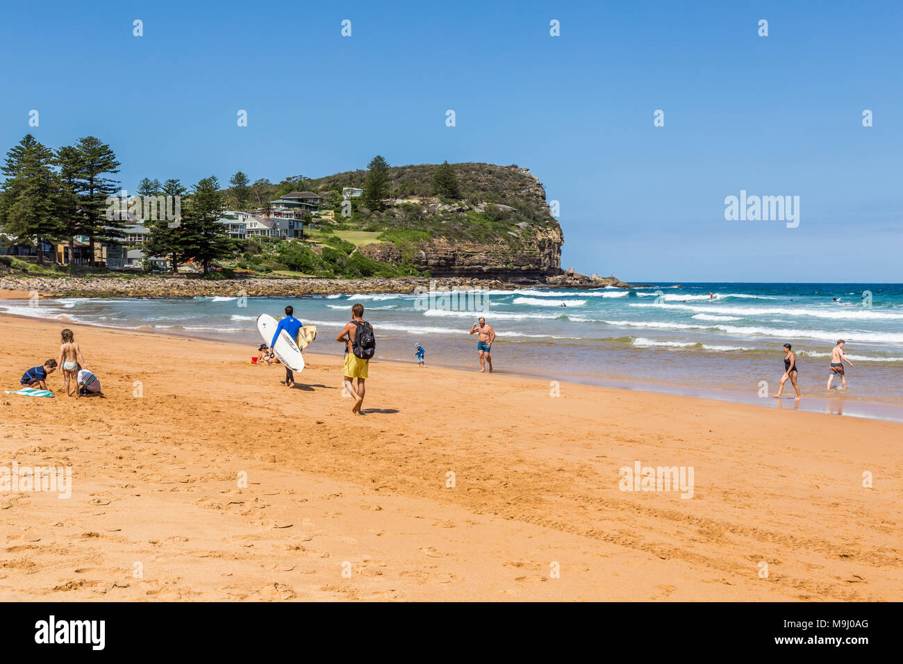 People enjoying Avalon Beach, NSW, Australia. January o4, 2018. Stock Photo