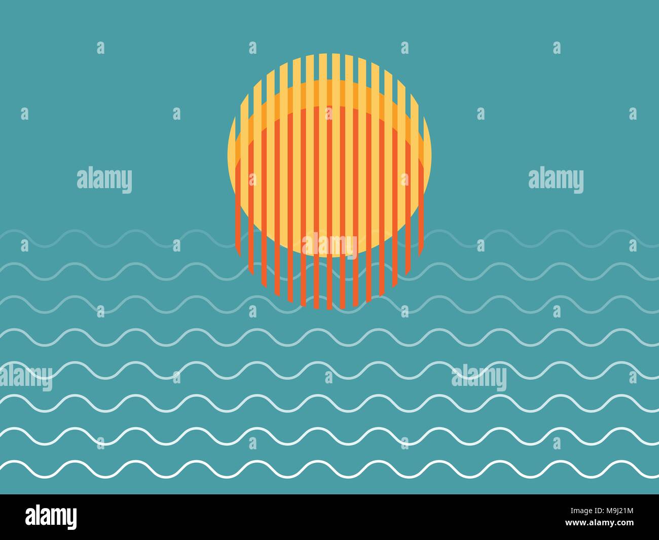 Minimalist Beautiful Sunset Over Ocean Vector Illustration Stock Vector