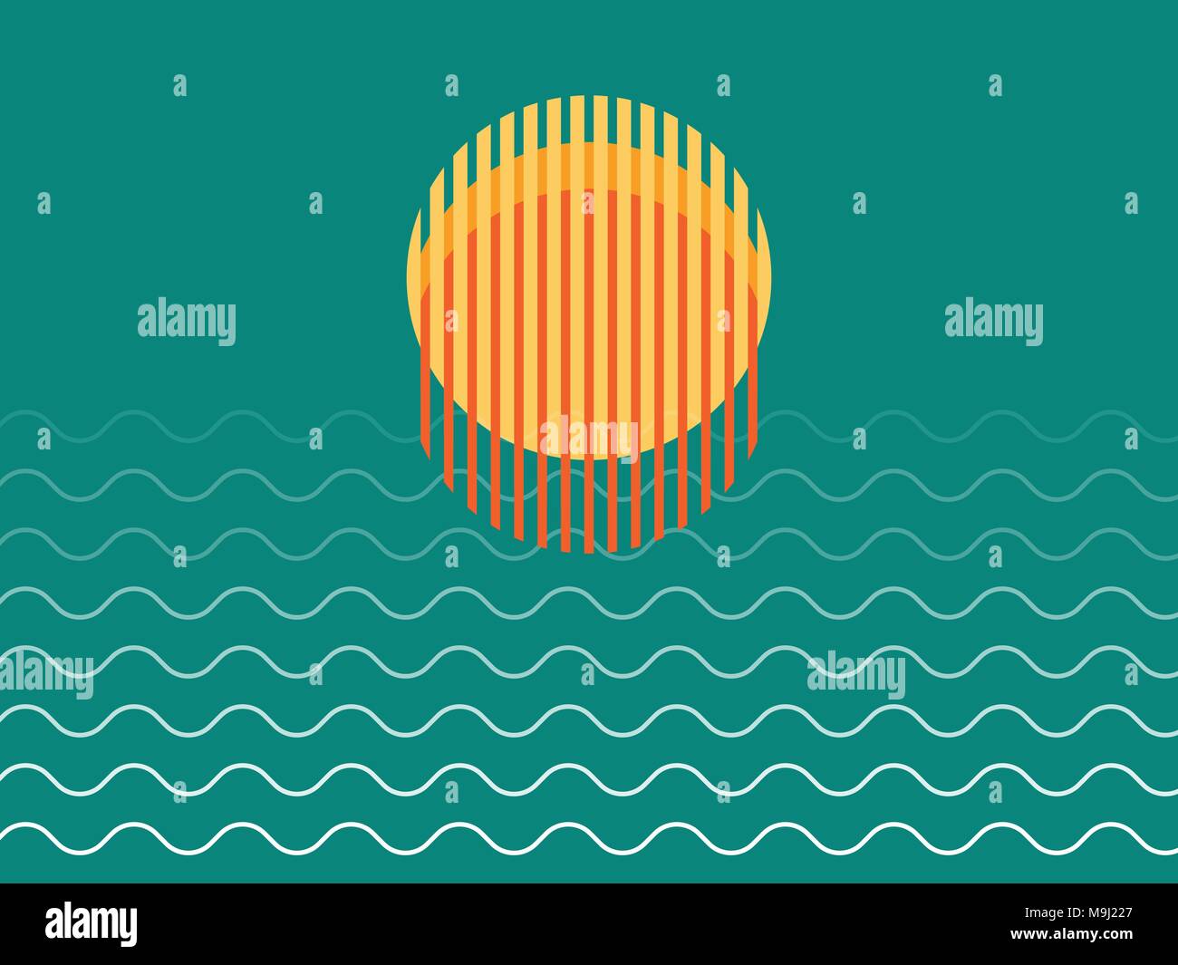 Minimalist Beautiful Sunset Over Ocean Vector Illustration Stock Vector