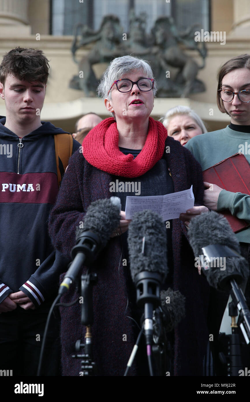 Dr Sara Ryan speaks to the media outside Oxford Crown Court after the Southern Health NHS Foundation Trust was fined £2 million following the death of her son Connor Sparrowhawk and another patient, Teresa Colvin, at Slade House care unit in Oxford. Stock Photo