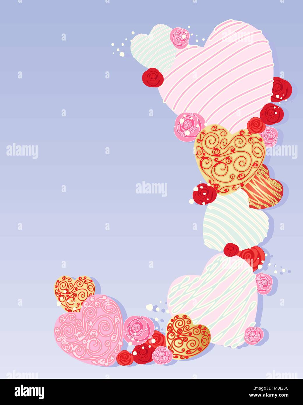 an illustration of a love heart greeting card design with red and pink ...