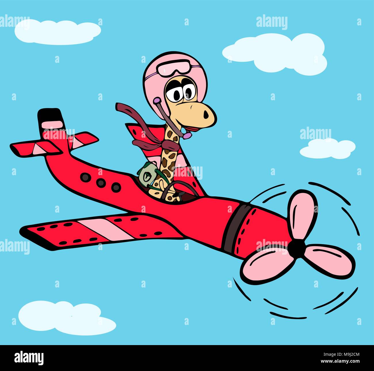 girl giraffe in a pink helmet flies in the sky amidst white clouds on a red  airplane with a propeller, funny cartoon character Stock Vector Image & Art  - Alamy