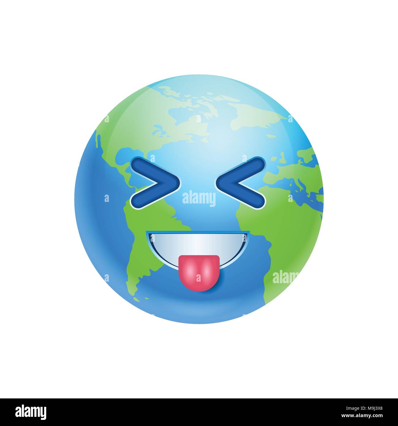 Cartoon Earth Face Laugh Showing Tongue Icon Funny Planet Emotion Stock Vector