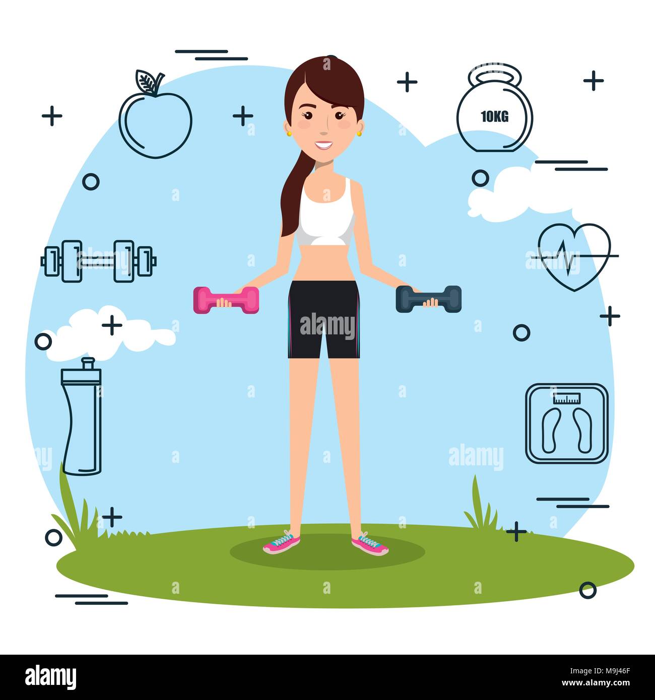 woman weight lifting with sports icons Stock Vector Image & Art - Alamy