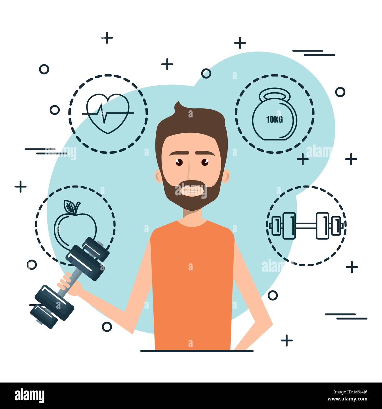 Man Weight Lifting With Sports Icons Stock Vector Image Art Alamy