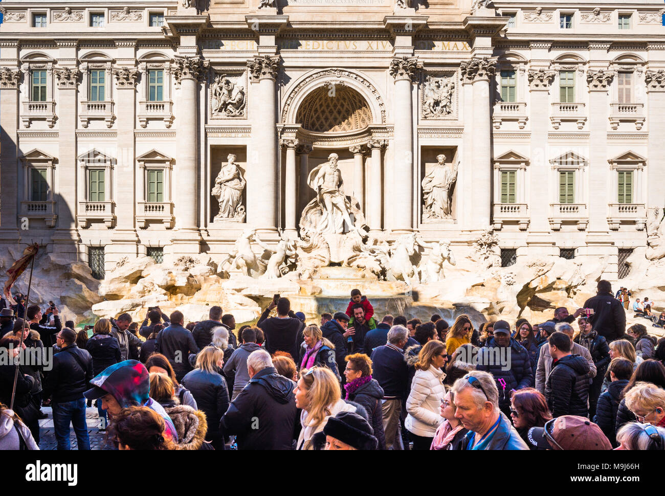 Crowds of tourists at Trevi Fountain (Fontana di Trevi) in Rome, Lazio, Italy. Stock Photo