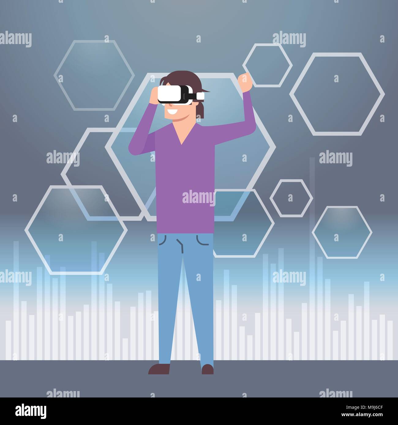 Man Wearing 3d Headset Virtual Reality Glasses Technology Concept Stock ...