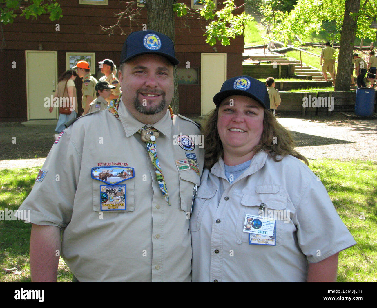 Mr. and Mrs. Scoutmaster Bucky volunteer with the USFWS and helped lead the effort to remove invasive species with the Boy Scouts. Photo by Scott Glup/USFWS. Stock Photo