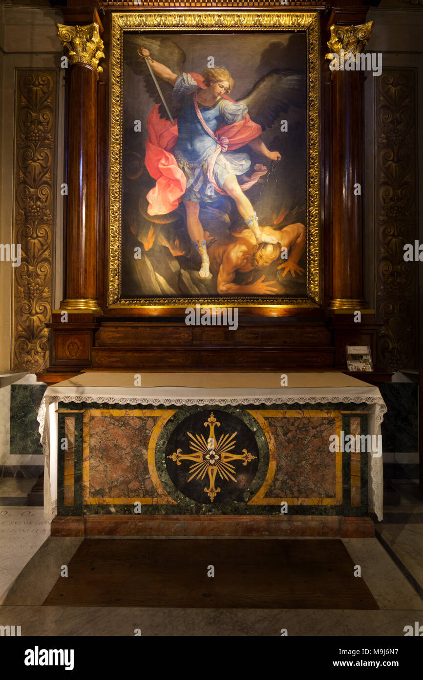 Archangel Michael by Guido Reni (c.1636) - Santa Maria della Concezione - Rome Stock Photo