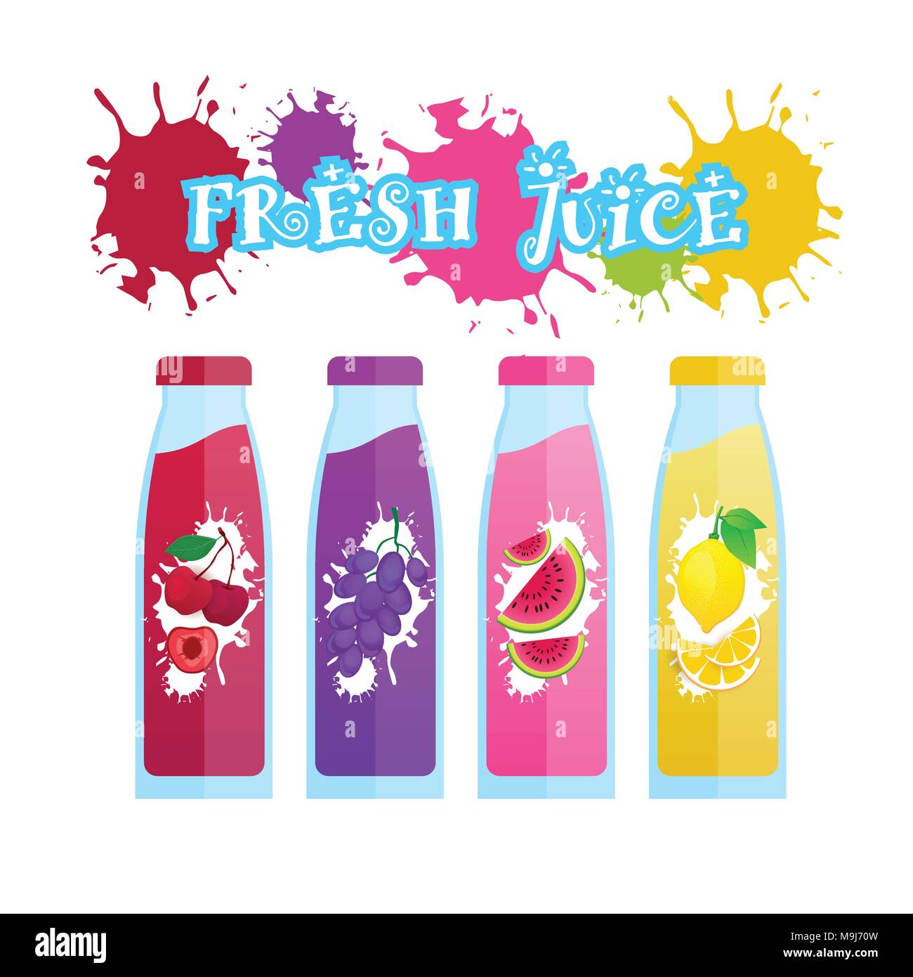 Fresh Juice Bottles Logos Set Isolated Natural Food Farm Products