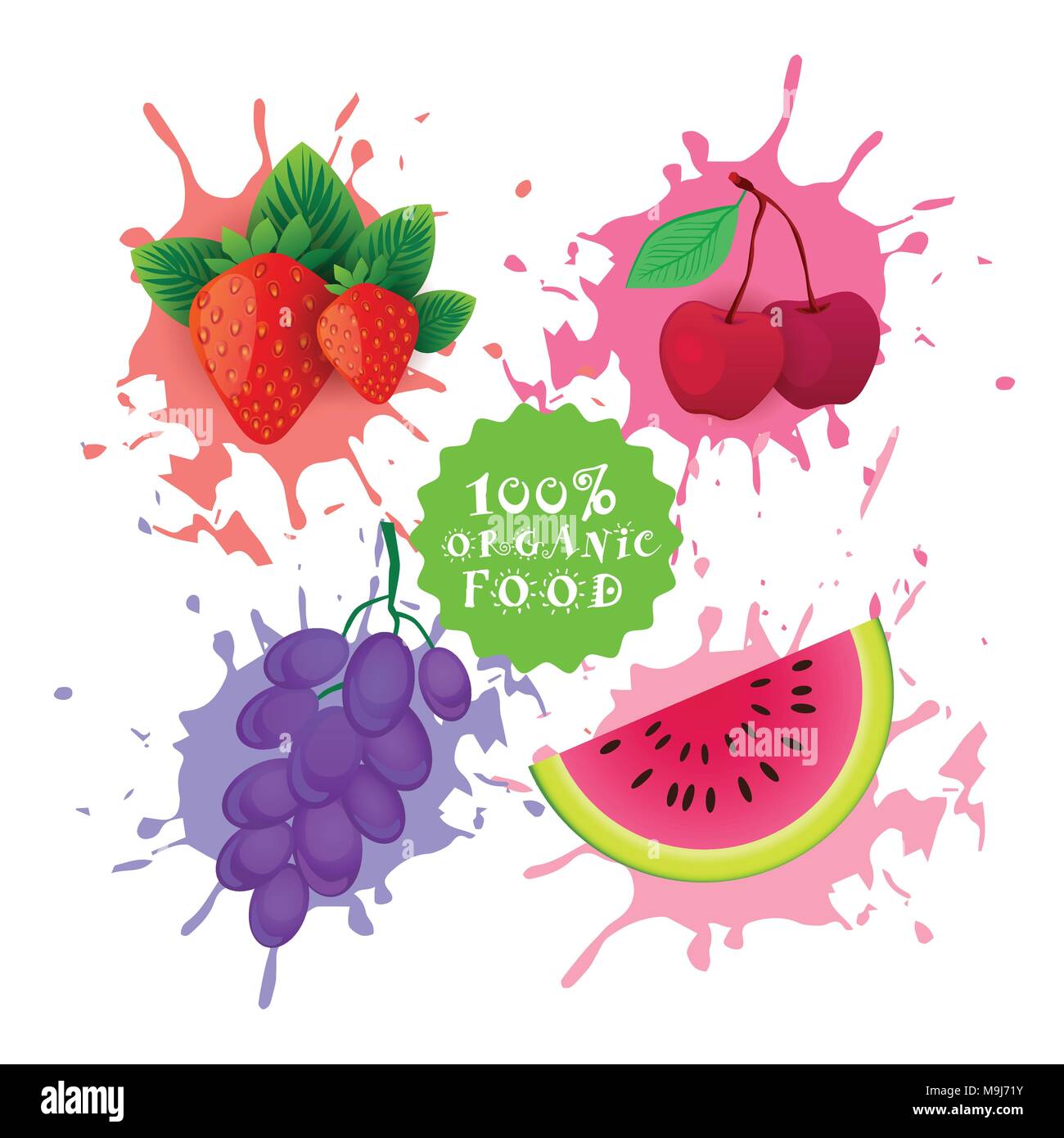 Set Of Fruits Over Paint Splash Background Fresh Juice Logo Natural ...