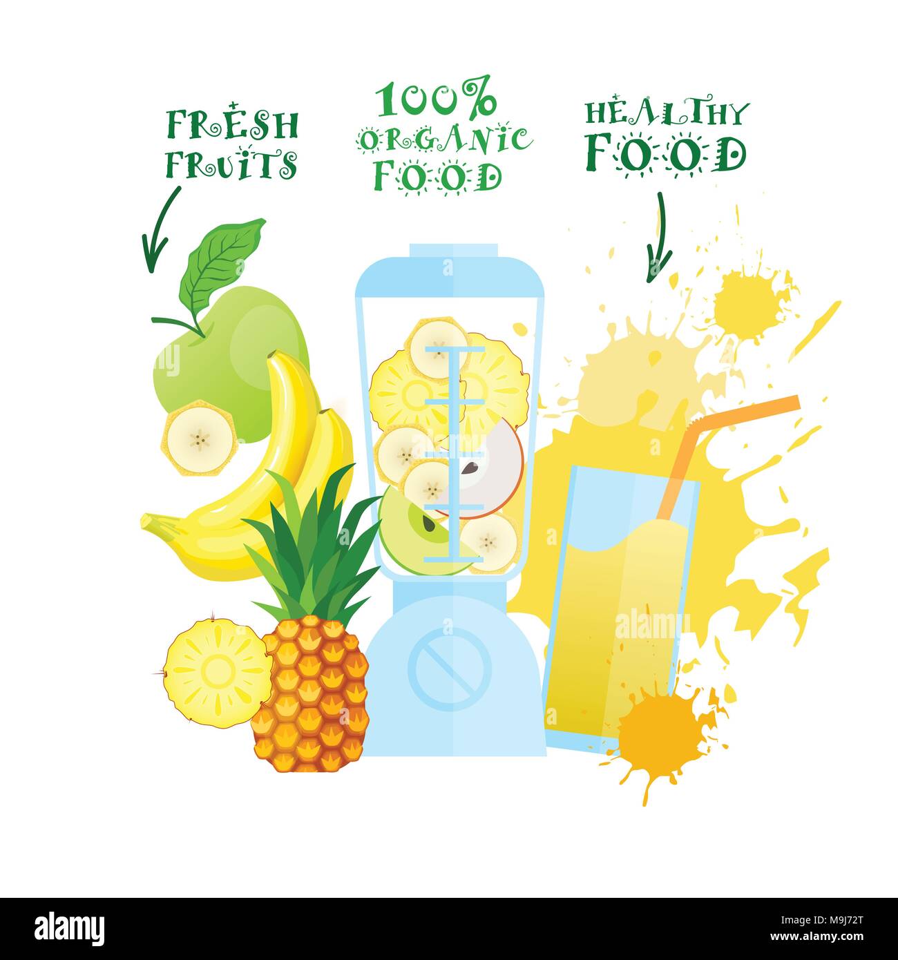 Blender With Fresh Fruits Juice Cocktail Logo Healthy Food Organic