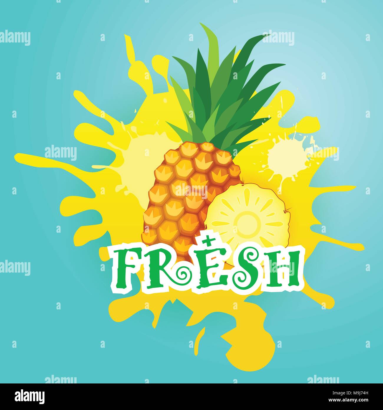 Pineapple Over Paint Splash Background Fresh Juice Logo Natural Food