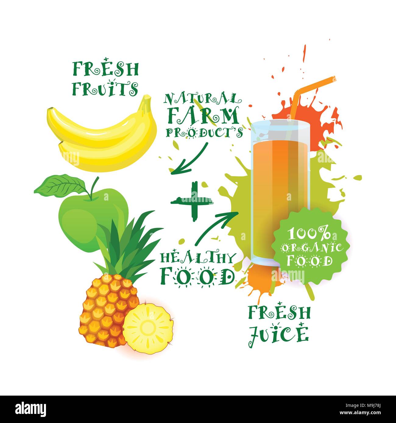 Fresh Juice Cocktail Fruit Mix Logo Natural Food Farm Products Label