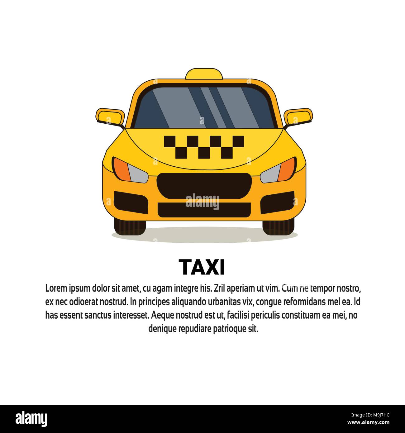 Yellow Taxi Service Car Front View Cab Icon Stock Vector