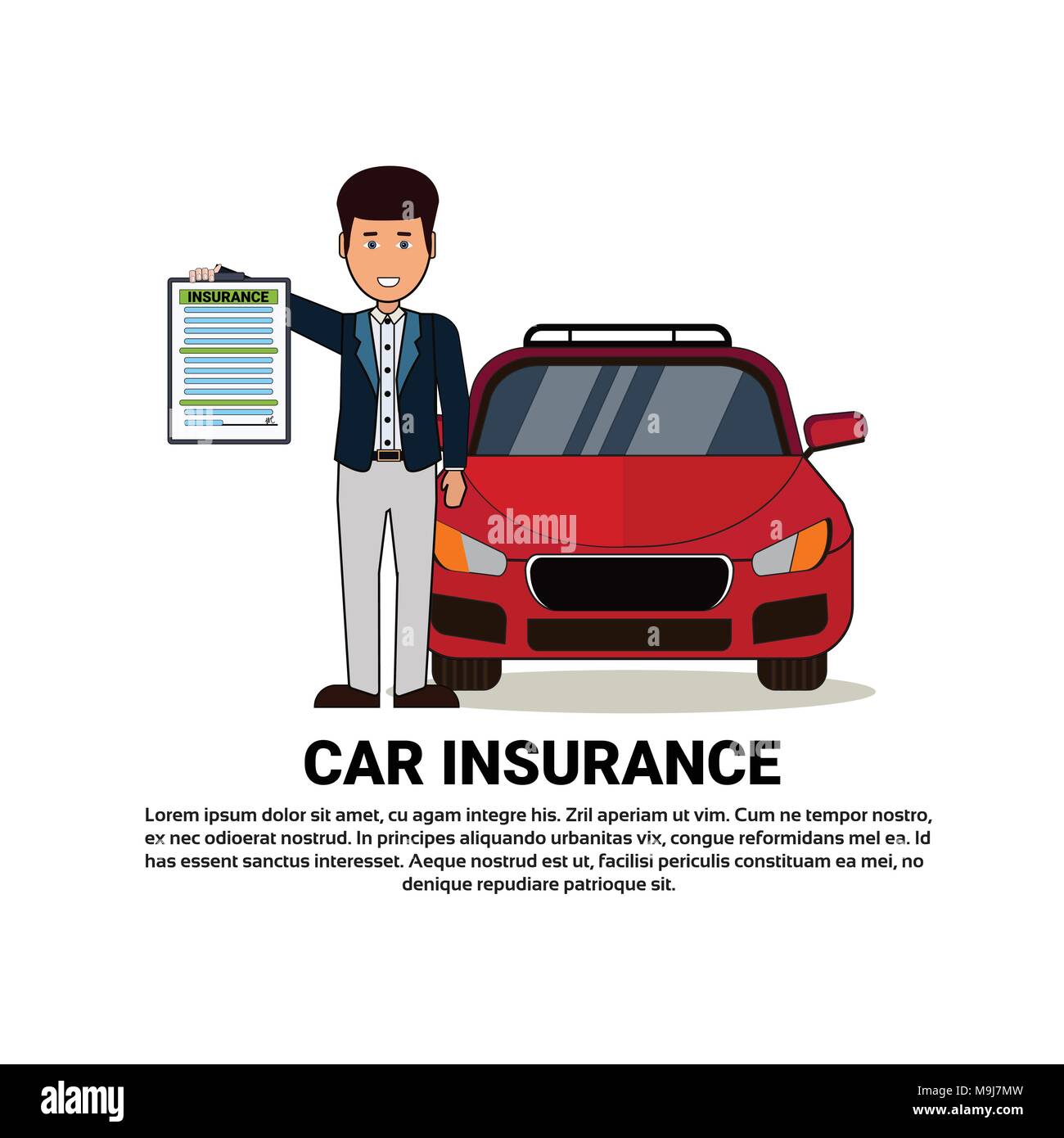 Car Insurance Agent Hold Form Over Insured Auto On Background With Copy