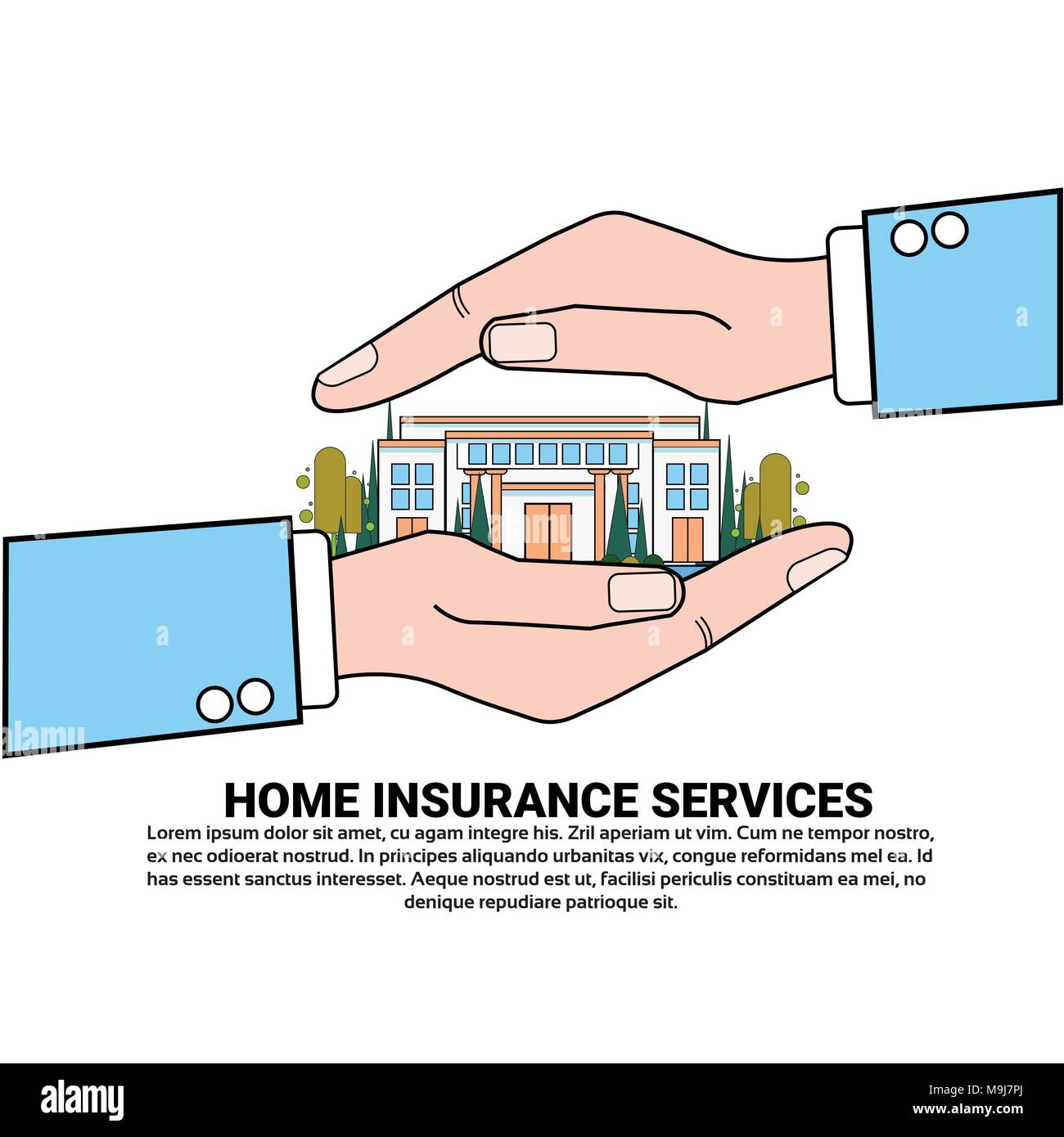 Home Insurance Services Banner With Hand Holding Real Estate Property