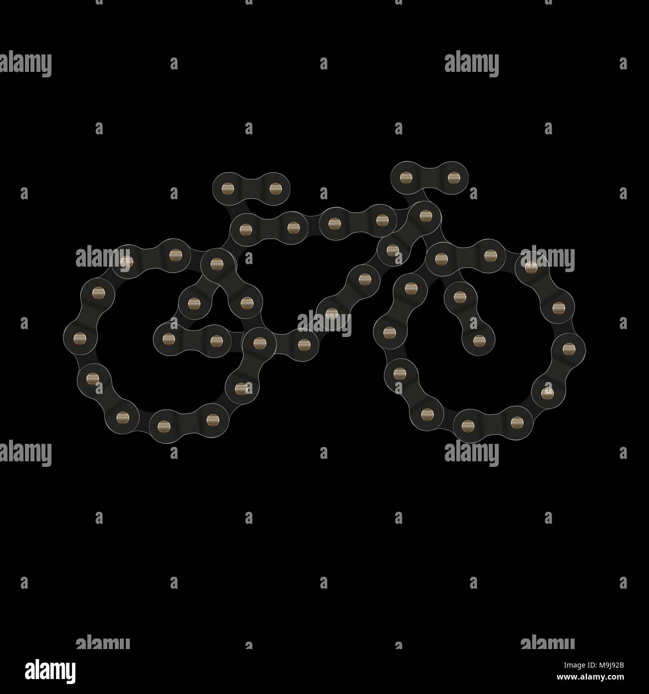Black Vector Bike or Bicycle Icon Made of Bike or Bicycle Chain on a