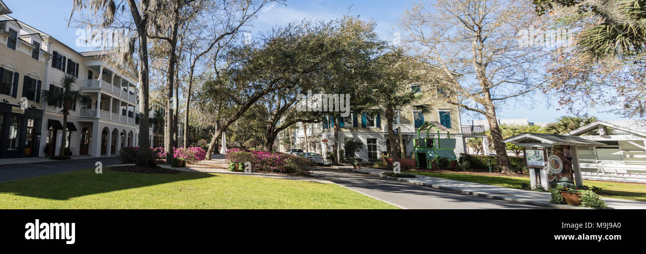 Panorama of Market Place, Main Street, Haborsham Stock Photo