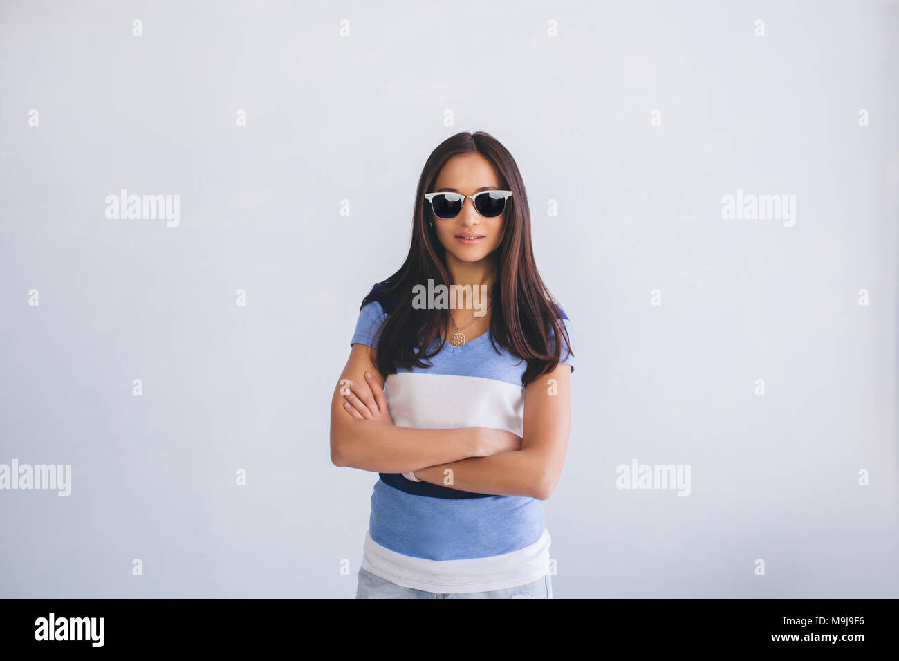 pretty woman wearing sunglasses Stock Photo