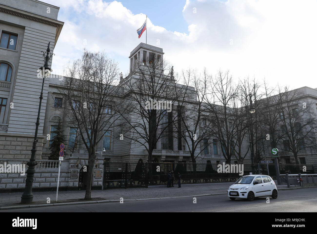 Berlin. 26th Mar, 2018. Photo taken on March 26, 2018 shows a view of Russian Embassy in Berlin, capital of Germany. Germany announced Monday that it will expel four Russian diplomats over the poisoning of former double agent Sergei Skripal and his daughter in Britain. Credit: Shan Yuqi/Xinhua/Alamy Live News Stock Photo