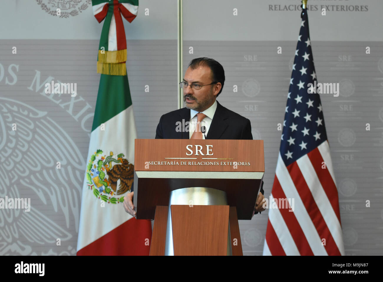 CIDADE DO MÉXICO, DF - 26.03.2018: KIRSTJEN NIELSEN VISITA DE TRABALHO AO MÉX - Secretary of Foreign Affairs Luis Videgaray during a press conference as part of Kirstjen Nielsen working in Mexico, I have talked about Migration and Security Mexico- US at Ministry of Foreign Affairs on March 26, 2018 in Mexico City, Mexico (Photo: Carlos Tischler/Fotoarena) Stock Photo